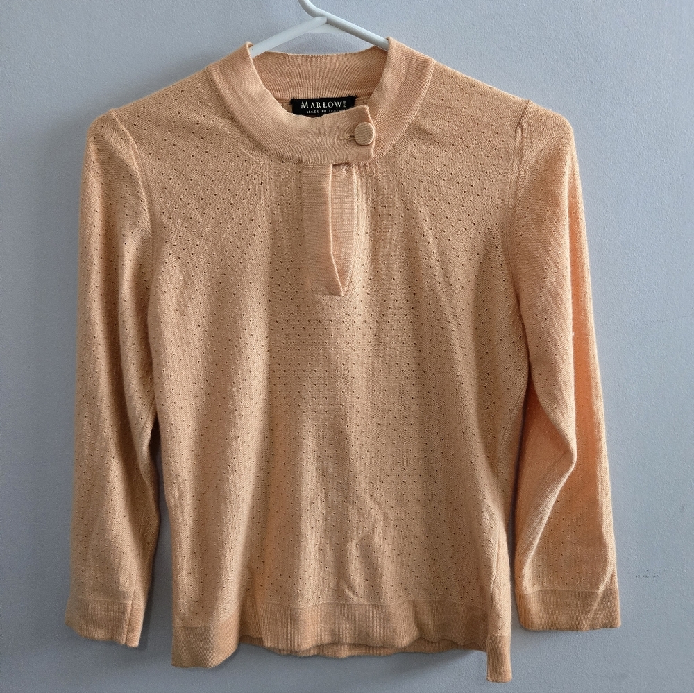 Marlowe Peach Crewneck Button-Accent Knit Sweater